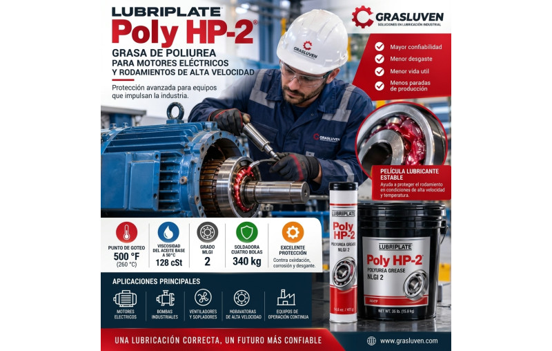 LUBRIPLATE Poly HP-2: protección avanzada para motores eléctricos y rodamientos de alta velocidad